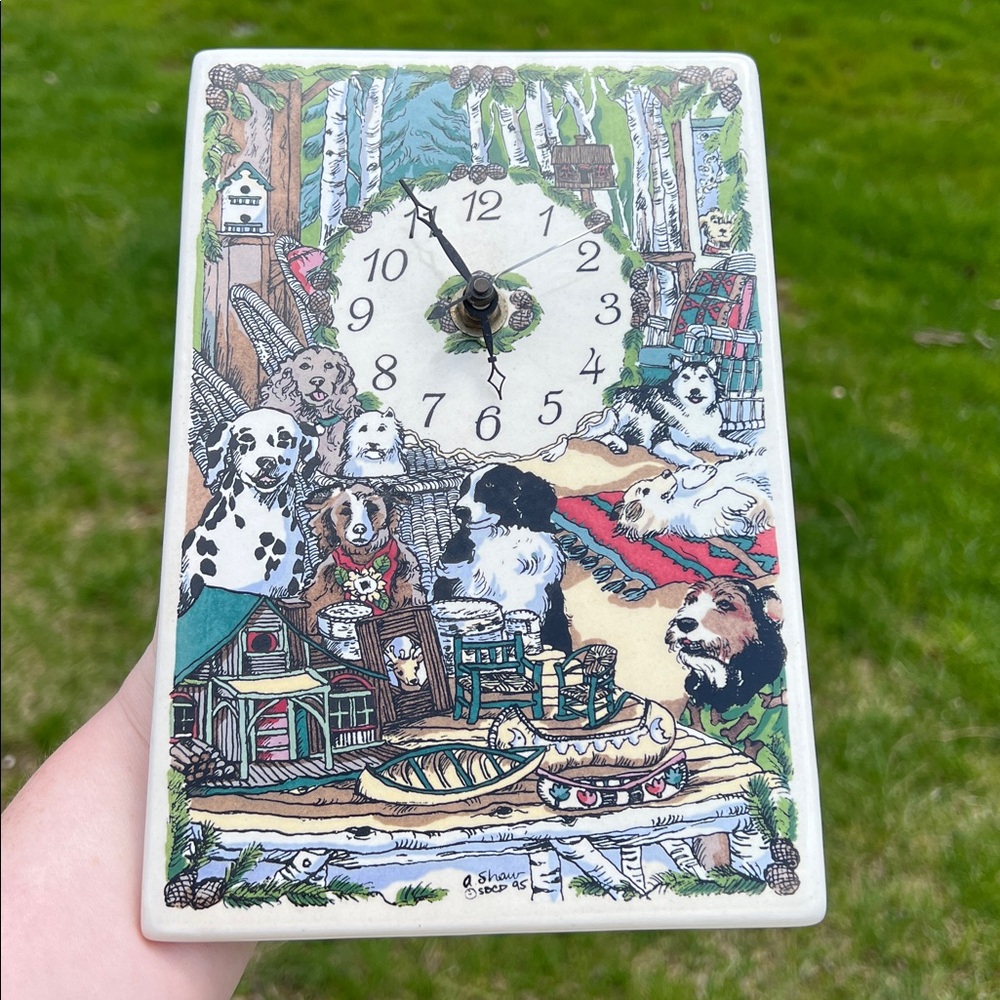 VTG Santa Barbara Ceramic Studio Crafted Tile Wall Art Clock Dog Country Cabin - Picture 10 of 10